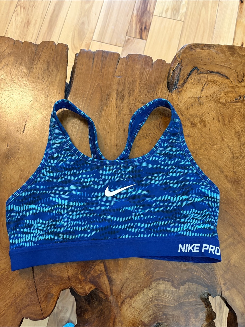 Nike Blue Patterned Racerback Sports Bra with NIKE PRO Band